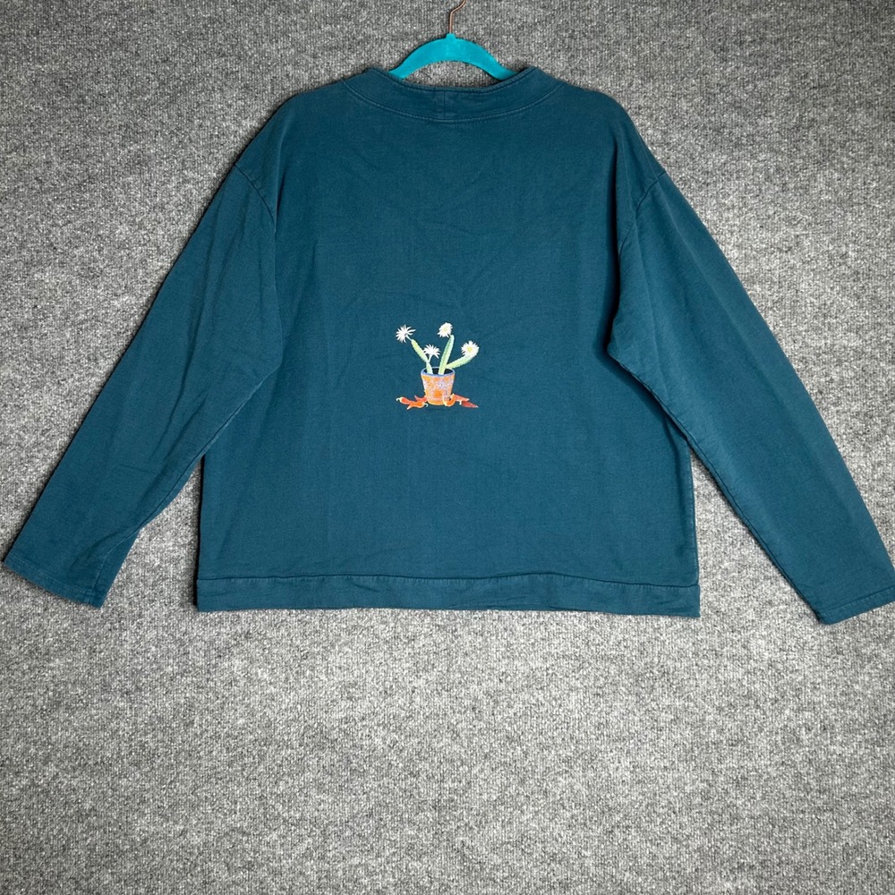 Sabaku Artwear Womens Large Teal Blue Southwestern Desert Dog Sweatshirt USA - Picture 2 of 7